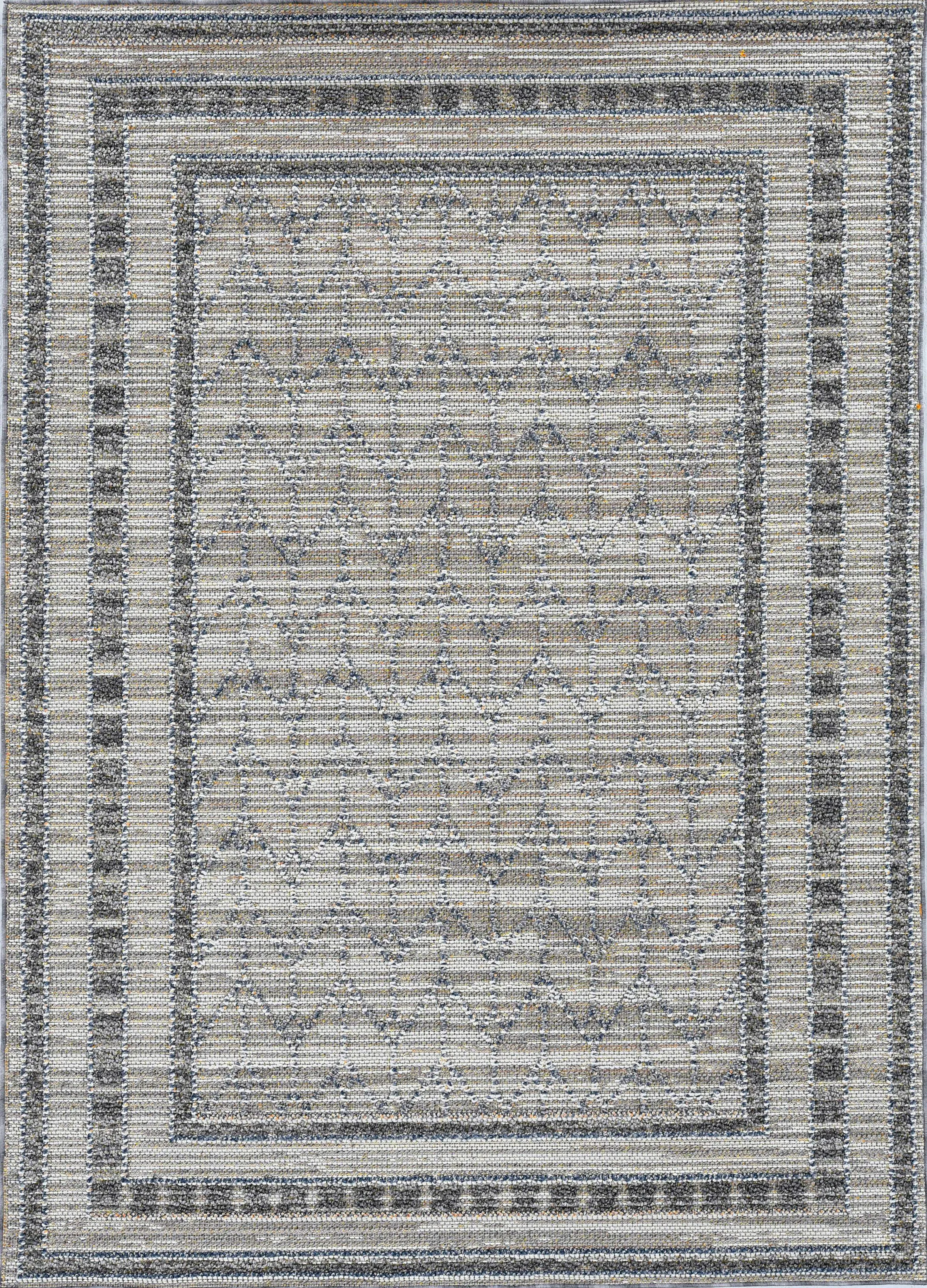 4'x6' Grey Machine Woven UV Treated Bordered Chevron Indoor Outdoor Area Rug