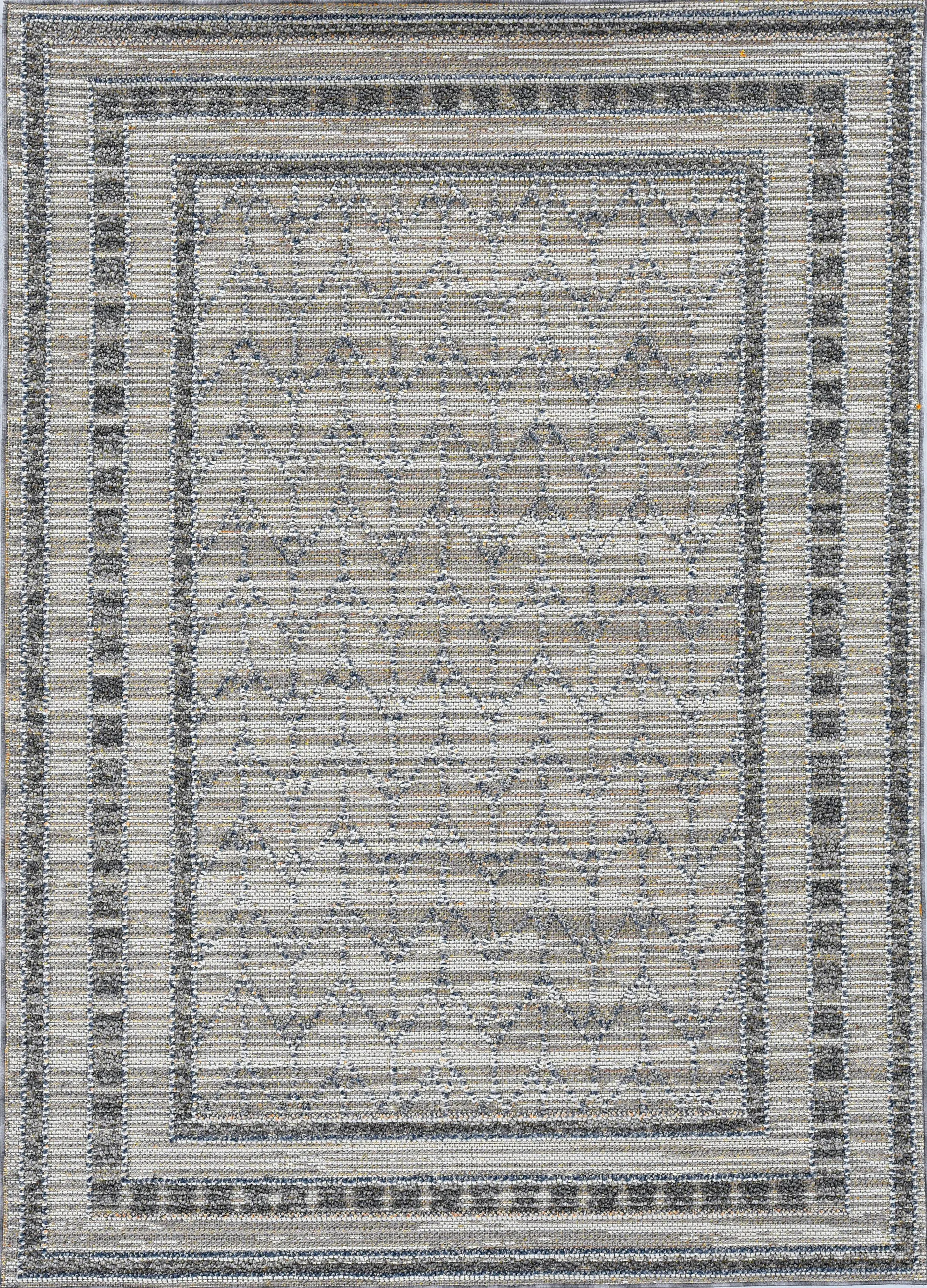 5'x8' Grey Machine Woven UV Treated Bordered Indoor Outdoor Area Rug