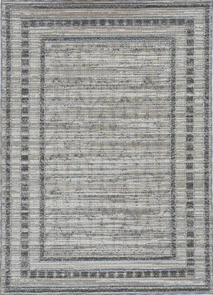 5'x8' Grey Machine Woven UV Treated Bordered Indoor Outdoor Area Rug
