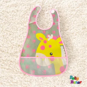Baby Waterproof Bib with Cute Giraffe Design Easy to Clean Feeding Bib with Pocket