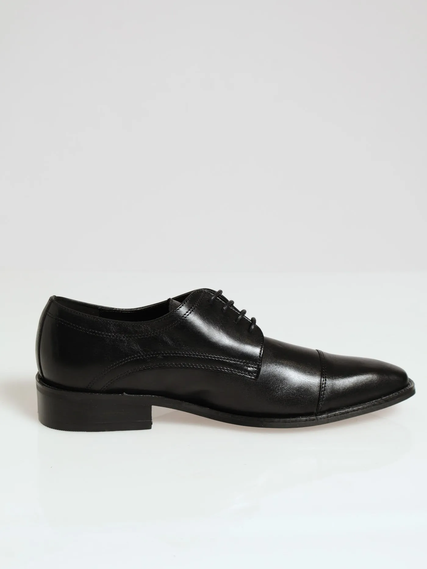 Basic Lace Up Toe Cap Derby With Randing - Black