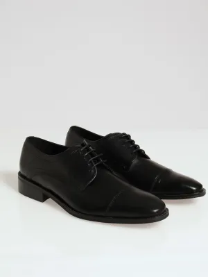Basic Lace Up Toe Cap Derby With Randing - Black
