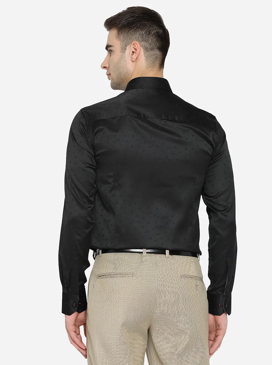 Black Printed Slim Fit Party Wear Shirt | JB Studio