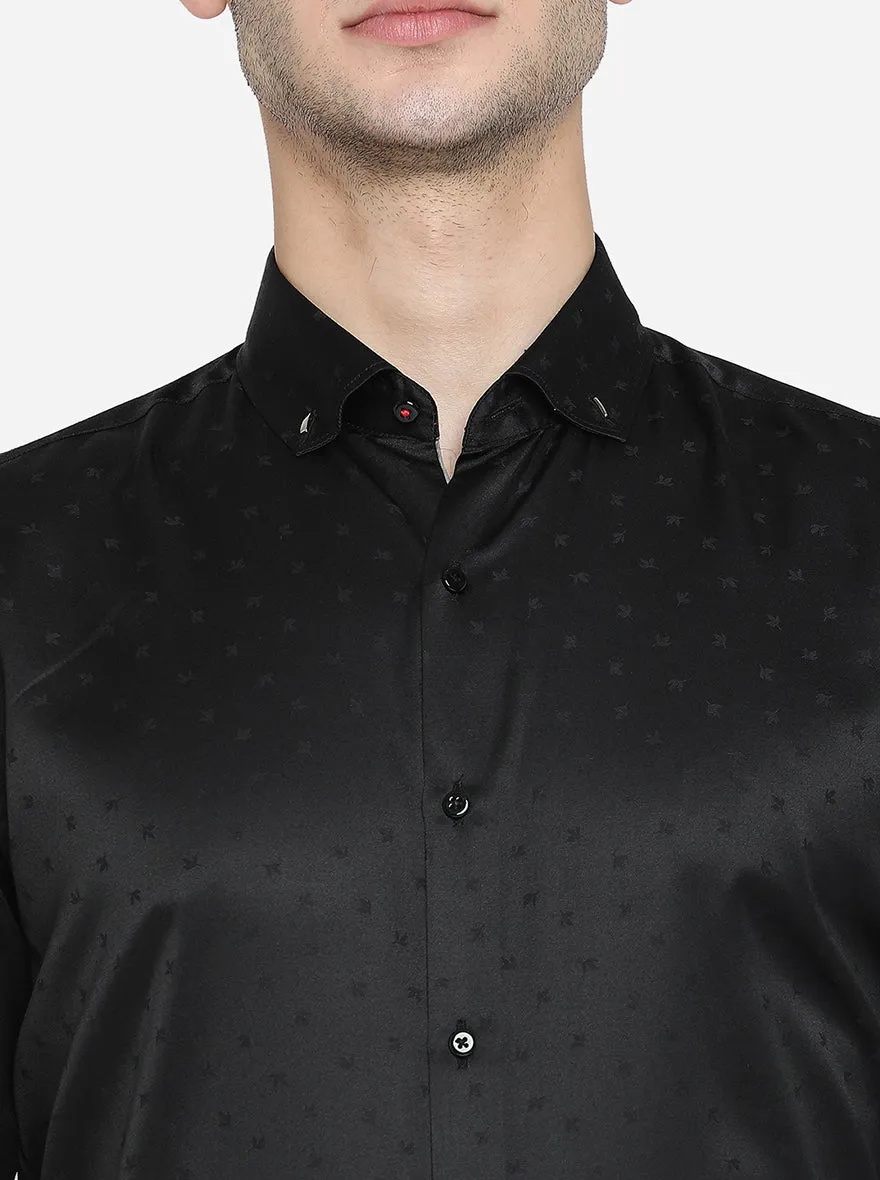 Black Printed Slim Fit Party Wear Shirt | JB Studio