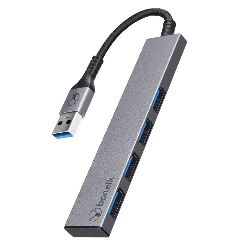 Bonelk Long-Life USB-A to 4 Port USB 3.0 Slim Hub (Space Grey)