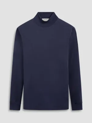 Bugatchi Long Sleeve Mock Neck Shirt - Navy