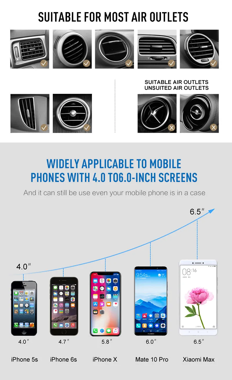 Car Qi Wireless Charger Quick Charge Fast Wireless Car Mount Holder for Phone black