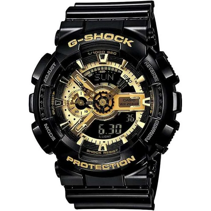 CASIO G-SHOCK DAY-DATE ANALOG DIGITAL DIAL BLACK & GOLD MEN WATCH GA-110GB-1AJF