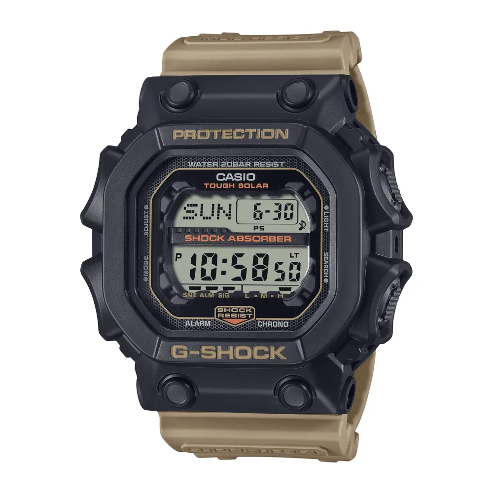 Casio G Shock Dig 2-Tone Utility Solar Worldtime Stopwatch Alarm 200M Black Case Brown Resin Band GX56TU-1A5