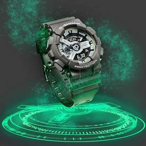 CASIO G-SHOCK HIDDEN GLOW SERIES DAY-DATE ANALOG DIGITAL DIAL GREY MEN WATCH GA-110HD-8AJF