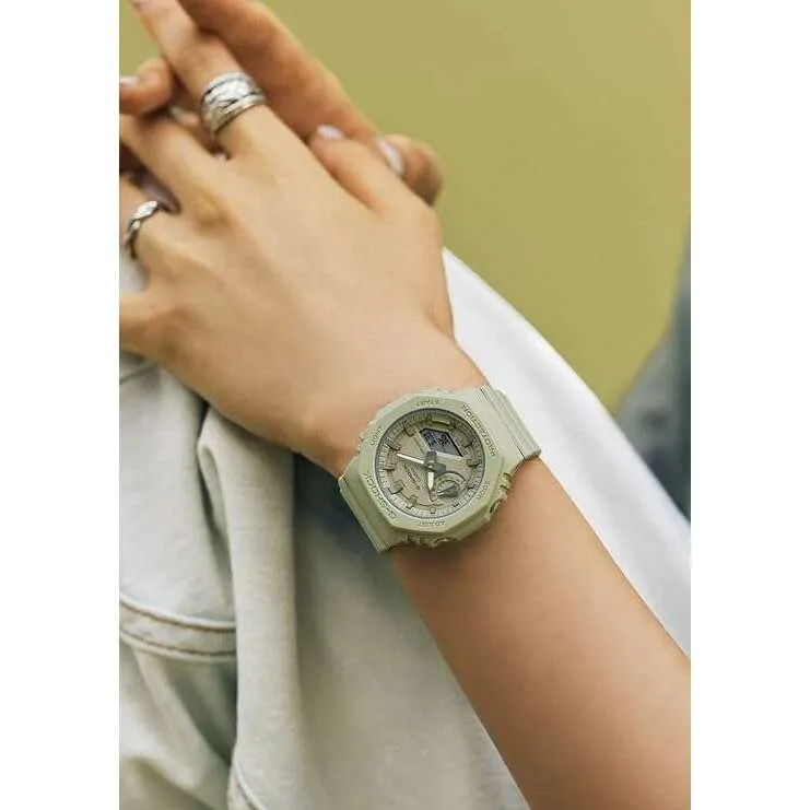 CASIO G-SHOCK MID-SIZE MODEL ANALOG DIGITAL DIAL KHAKI GREEN LADIES WATCH GMA-S2100BA-3AJF