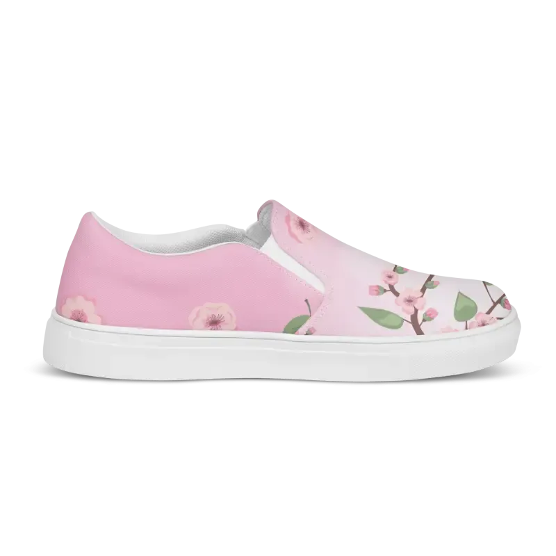 Chic Womens Slip on Canvas Shoes Pink Cherry Blossoms