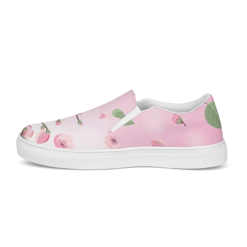 Chic Womens Slip on Canvas Shoes Pink Cherry Blossoms