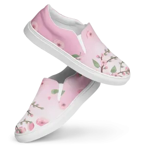 Chic Womens Slip on Canvas Shoes Pink Cherry Blossoms