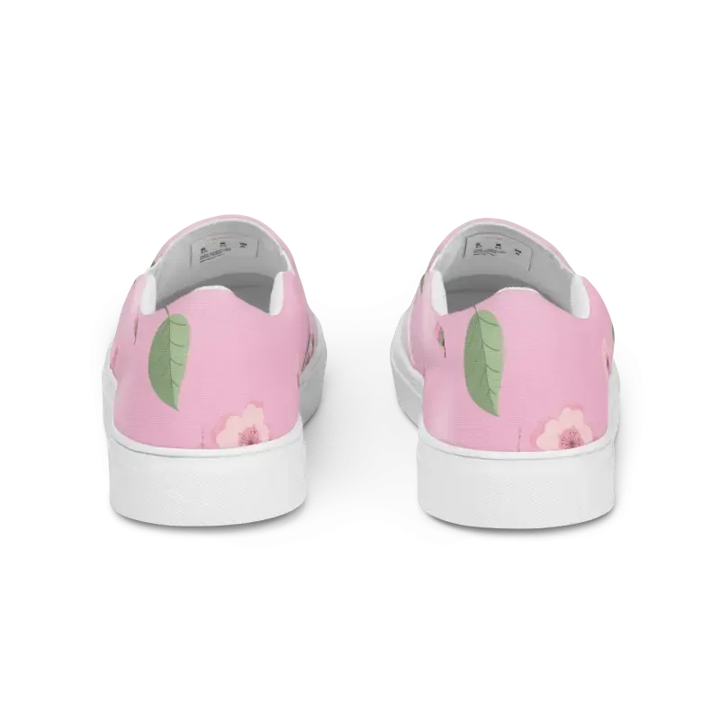 Chic Womens Slip on Canvas Shoes Pink Cherry Blossoms