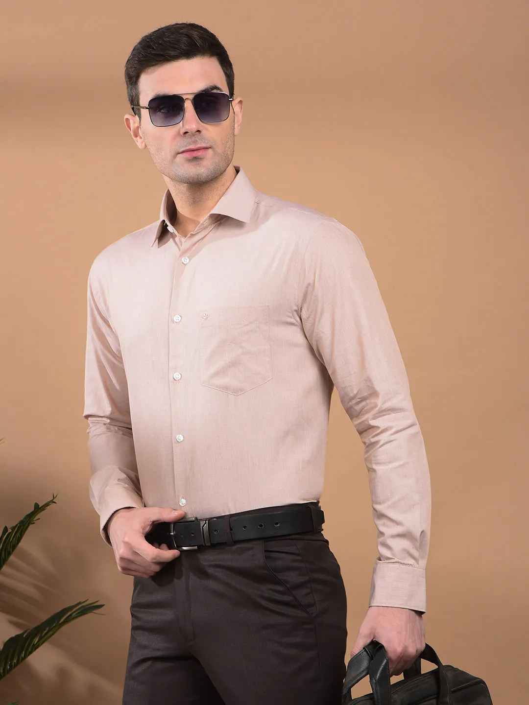 COBB SOLID BEIGE SMART-FIT FORMAL SHIRT