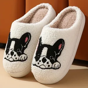 Daan - Gezellige Bulldog Slippers, Geborduurde Antislip Binnenschoenen