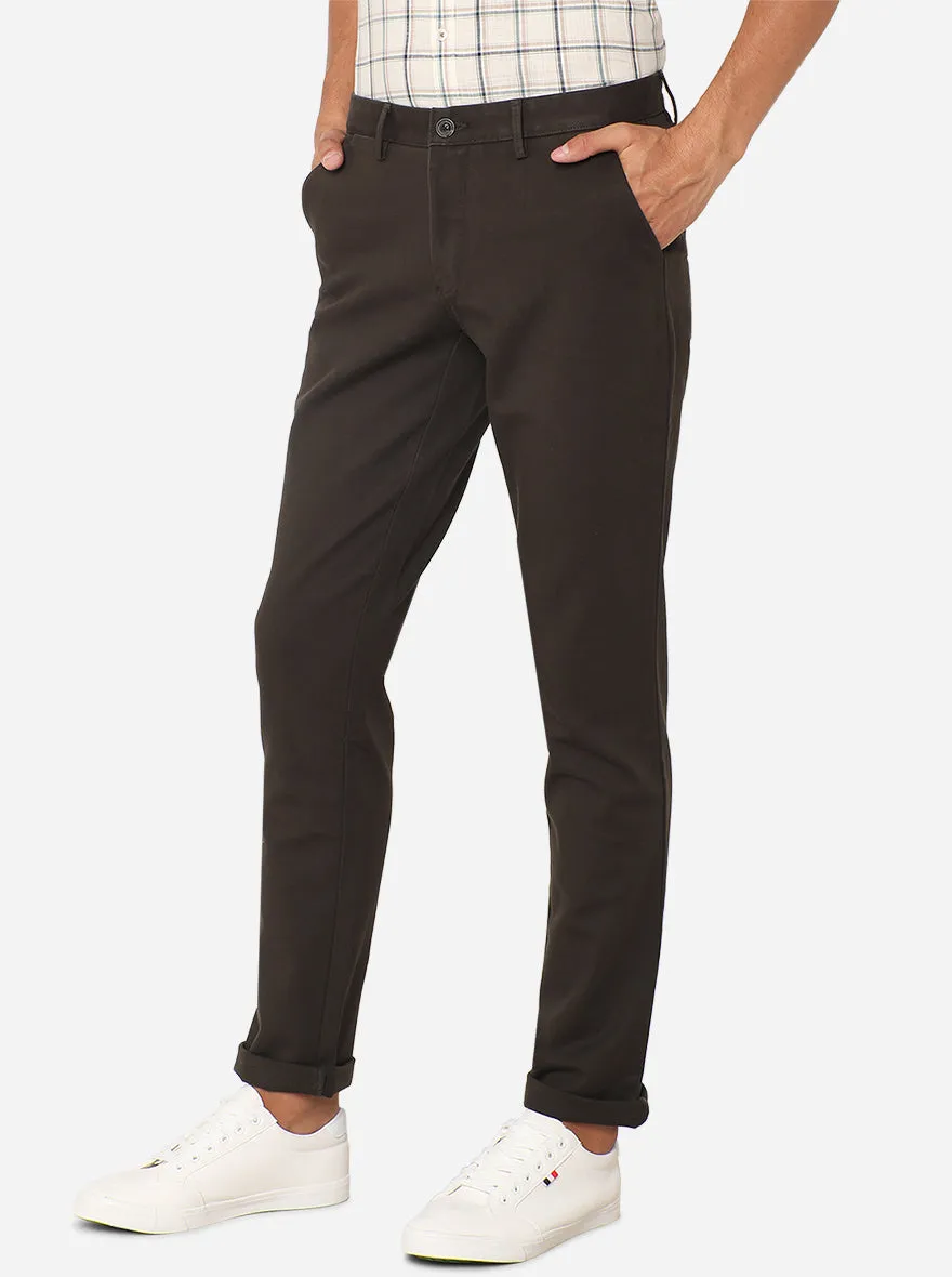 Dark Olive Solid Uno Fit Casual Trouser | JadeBlue