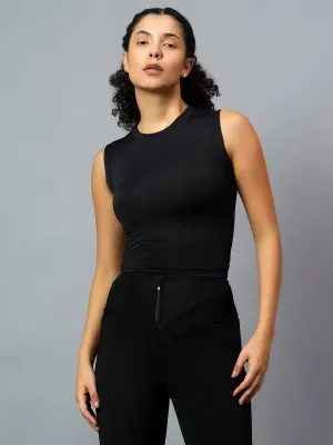 Fitkin Women Black Fitted Crop Tank