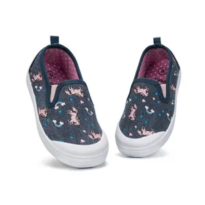 Girls Boys Slip On Lazy Toddler Canvas Sneakers Black Unicorn -- K KomForme