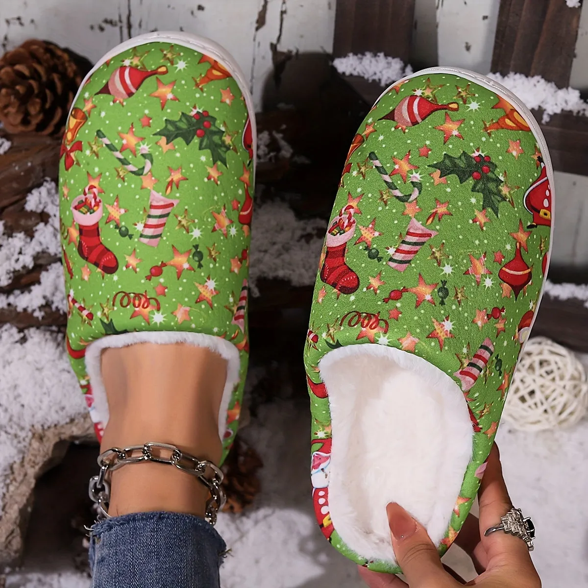 Kerstin - Cartoon Pantoffels met Kerstmanprint, Warme Antislip Thuispantoffels