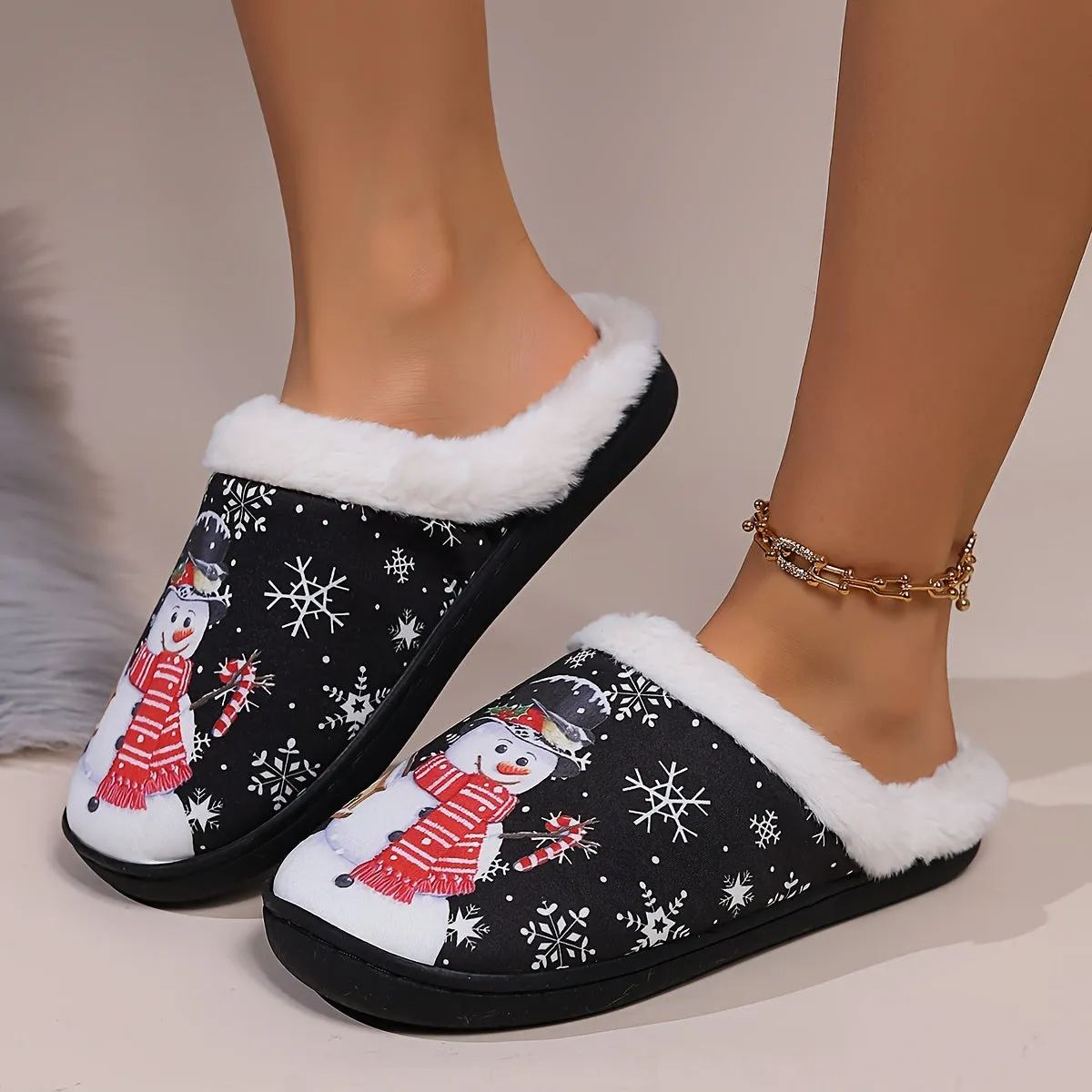 Kerstin - Cartoon Pantoffels met Kerstmanprint, Warme Antislip Thuispantoffels
