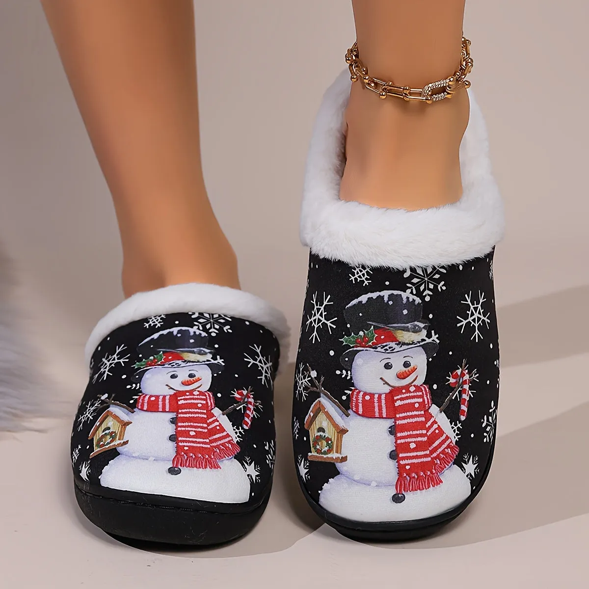 Kerstin - Cartoon Pantoffels met Kerstmanprint, Warme Antislip Thuispantoffels