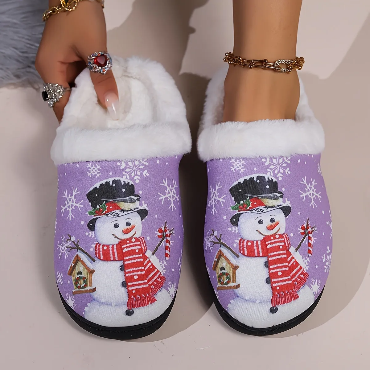 Kerstin - Cartoon Pantoffels met Kerstmanprint, Warme Antislip Thuispantoffels