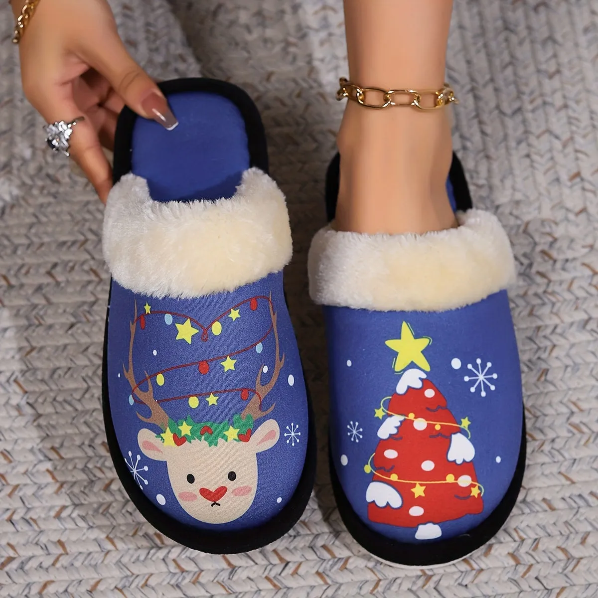 Kerstin - Cartoon Pantoffels met Kerstmanprint, Warme Antislip Thuispantoffels