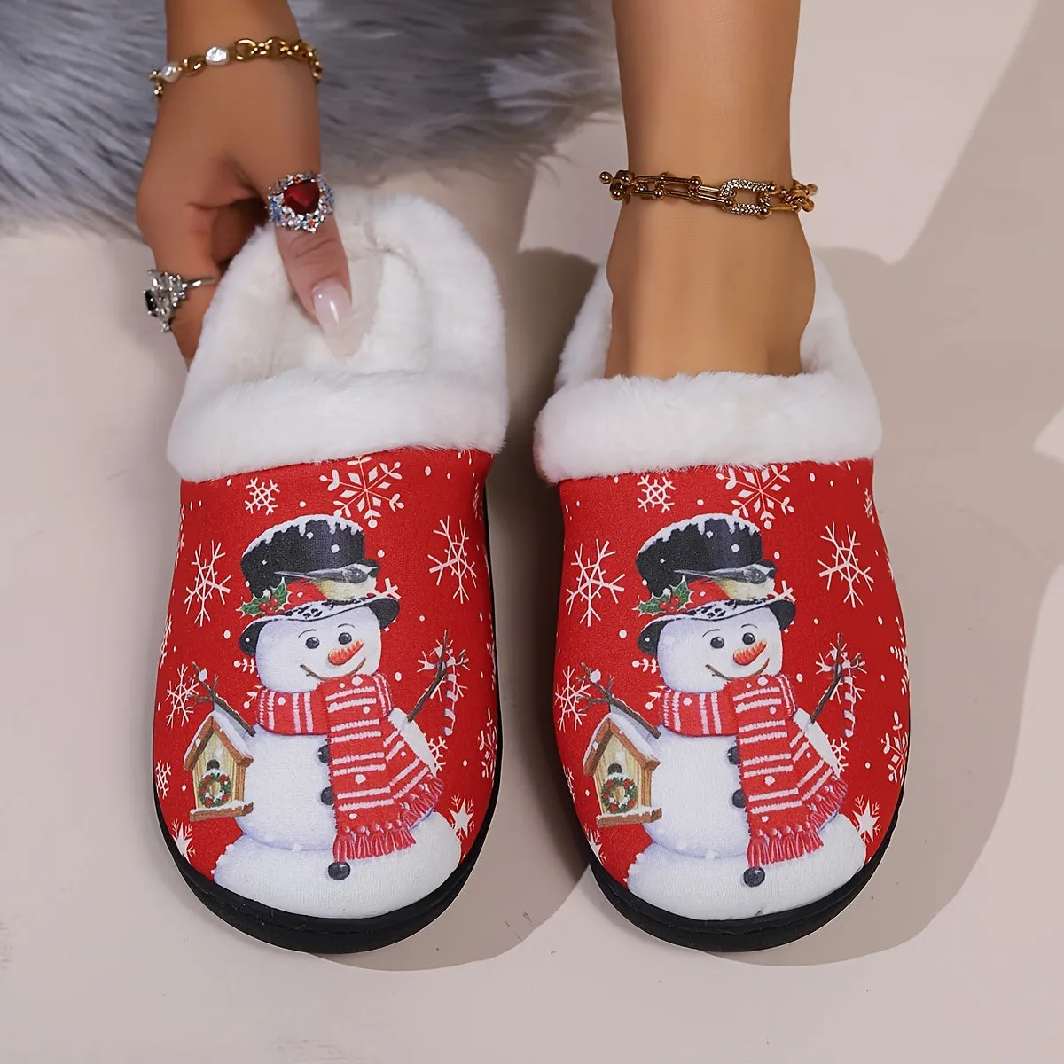 Kerstin - Cartoon Pantoffels met Kerstmanprint, Warme Antislip Thuispantoffels