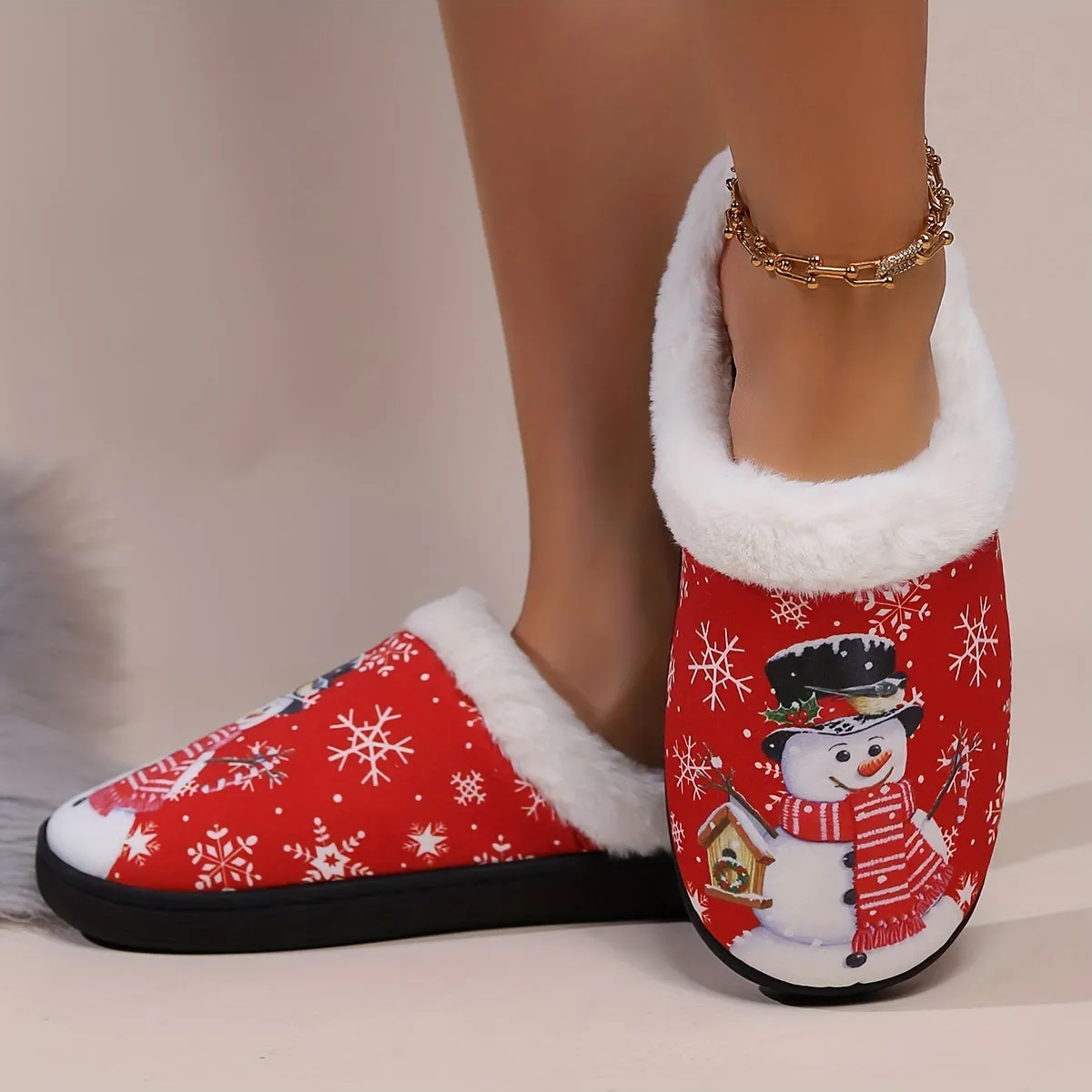 Kerstin - Cartoon Pantoffels met Kerstmanprint, Warme Antislip Thuispantoffels
