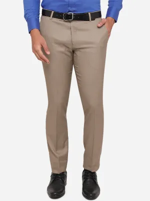 Khaki Solid Slim Fit Formal Trouser | Metal