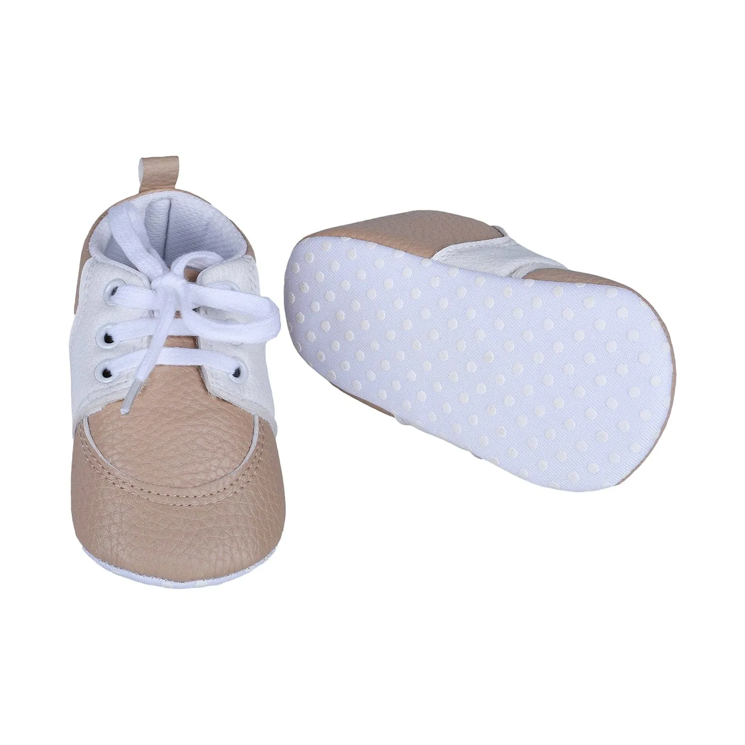 Lace-Up Stylish Leather Sneaker Shoes - Beige