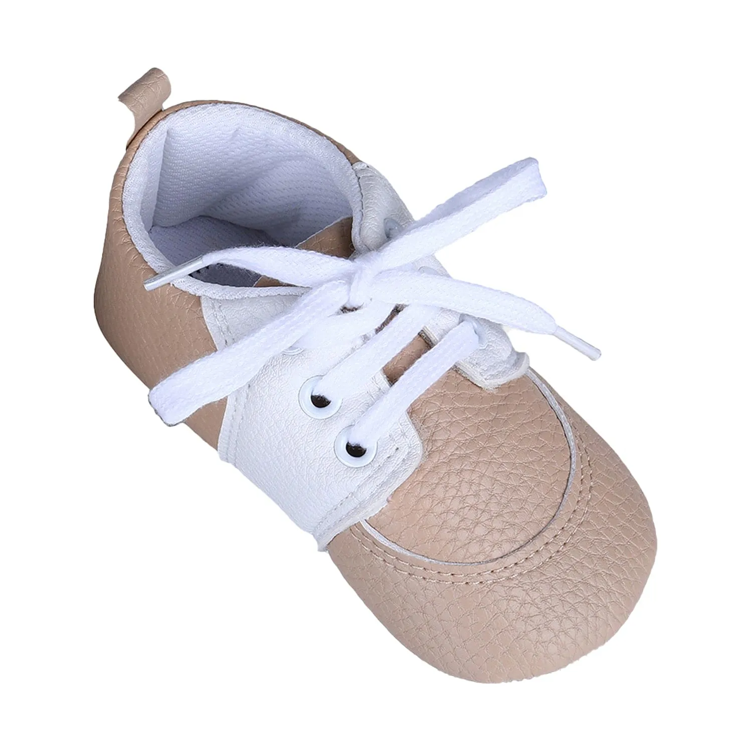 Lace-Up Stylish Leather Sneaker Shoes - Beige
