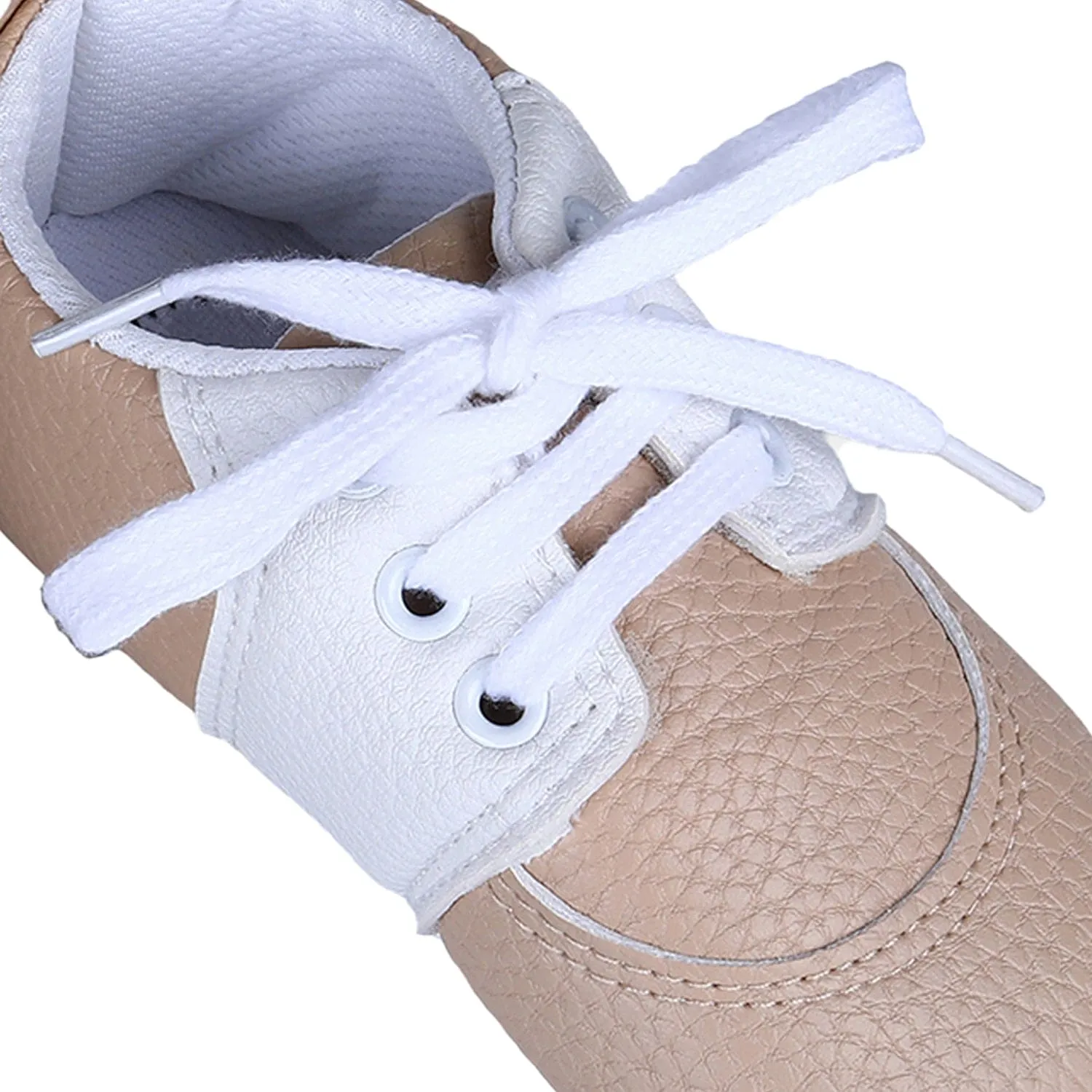 Lace-Up Stylish Leather Sneaker Shoes - Beige
