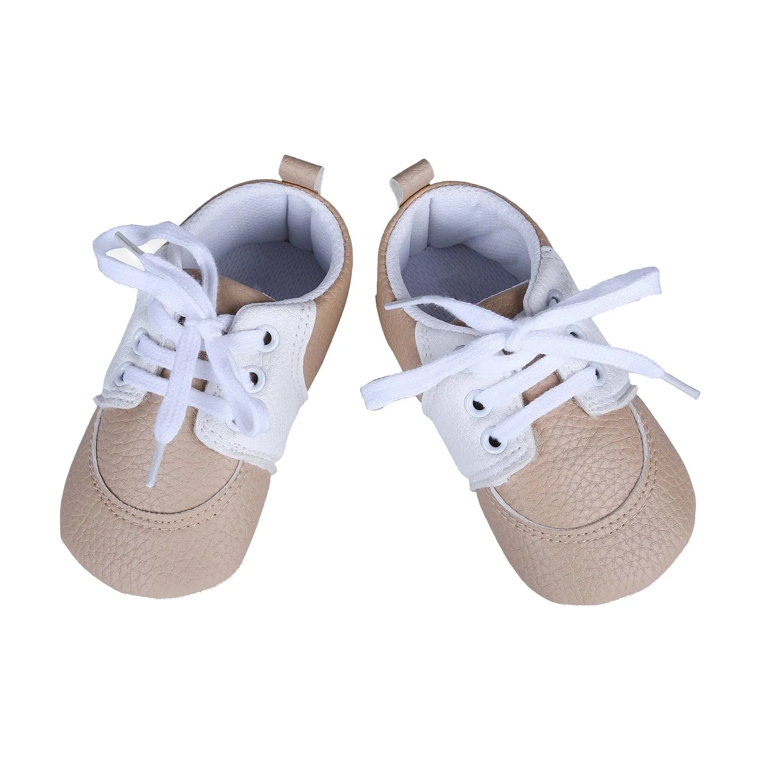 Lace-Up Stylish Leather Sneaker Shoes - Beige