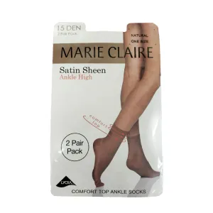 Marie Claire Lyrca Ankle High 2 Pack Natural