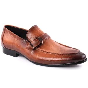 Men “LEAR” Buckle Detail Block Textured  Shaded Moc Toe Leather Formal Shoes