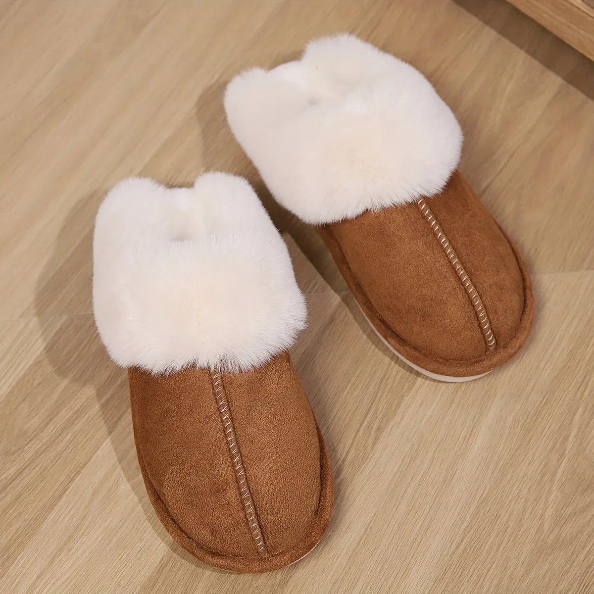 Mila – Warme Pantoffels, Pluizige Platte Schoenen met Gesloten Teen en Antislipzool