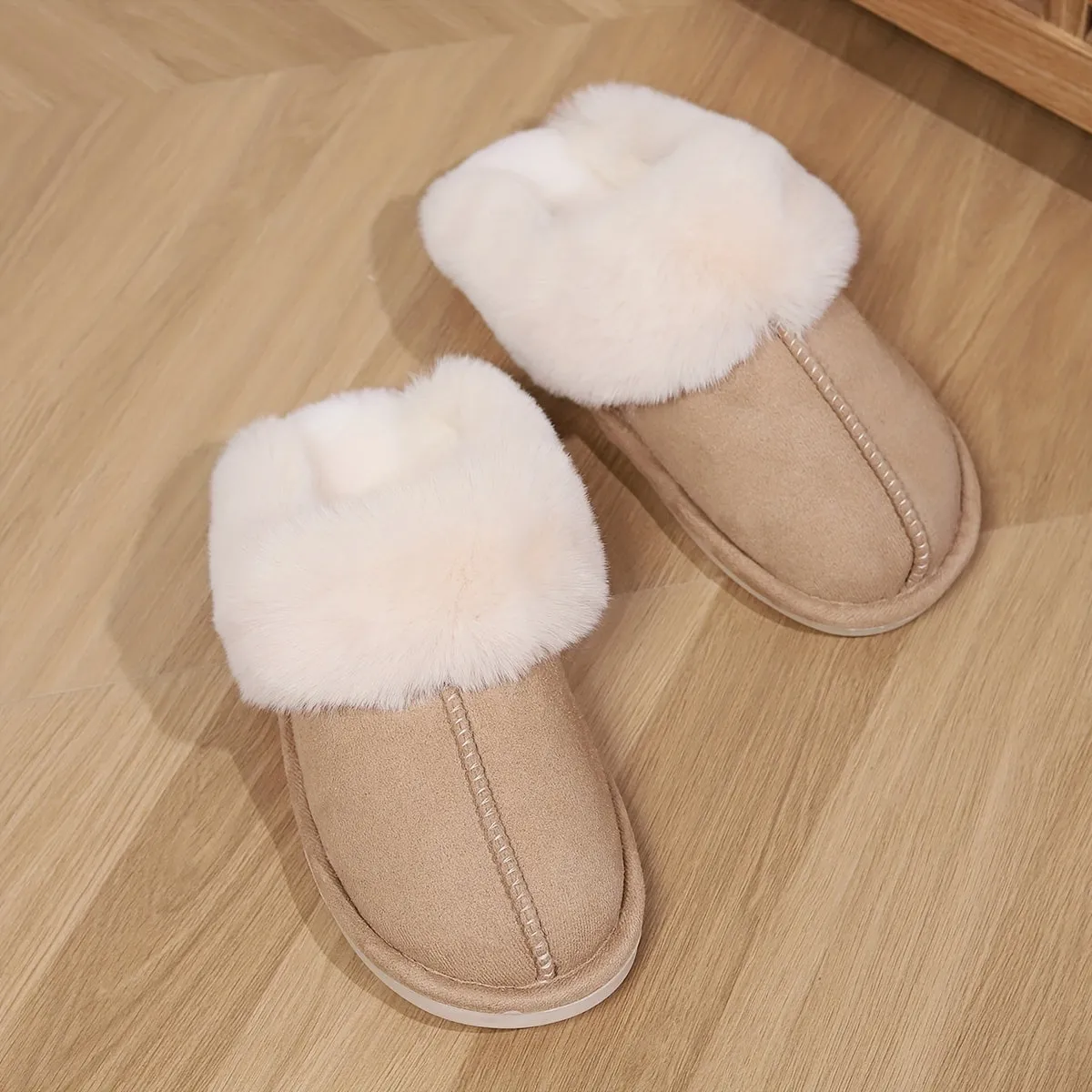 Mila – Warme Pantoffels, Pluizige Platte Schoenen met Gesloten Teen en Antislipzool