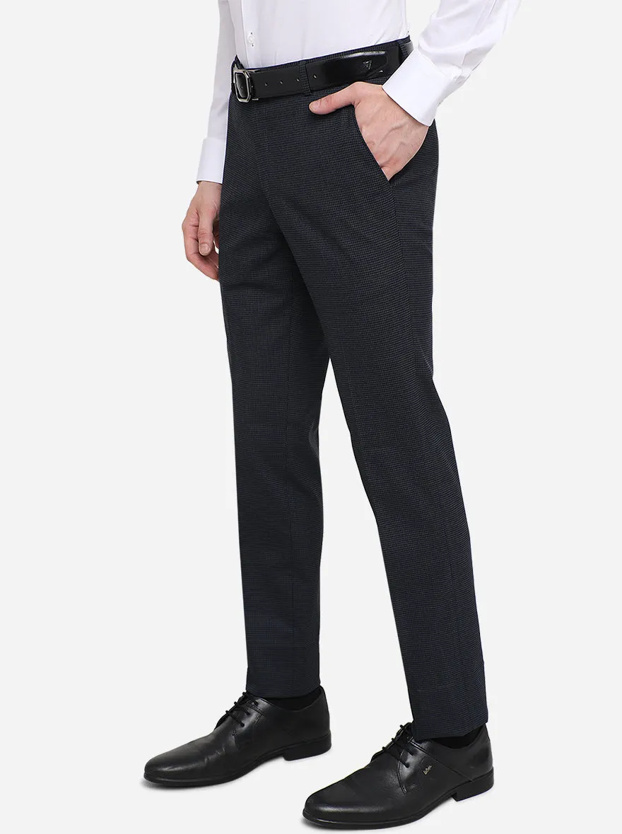 Navy Blue Checked Super Slim Fit Formal Trouser | JadeBlue