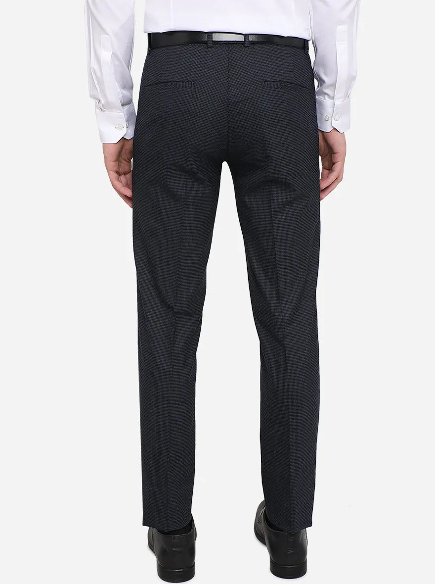 Navy Blue Checked Super Slim Fit Formal Trouser | JadeBlue