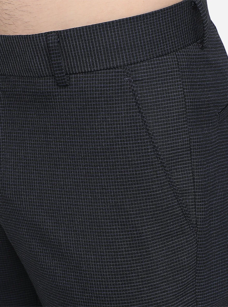 Navy Blue Checked Super Slim Fit Formal Trouser | JadeBlue