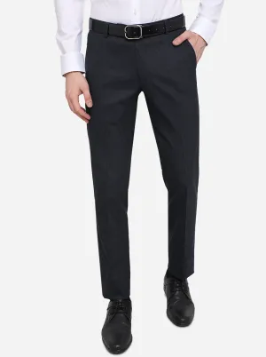 Navy Blue Checked Super Slim Fit Formal Trouser | JadeBlue