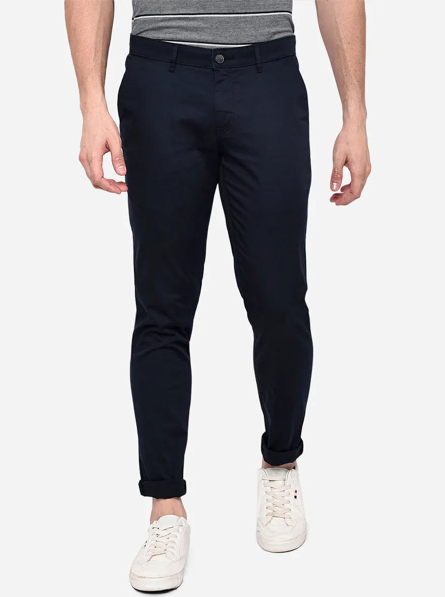 Navy Blue Solid Neo Fit Casual Trouser | Greenfibre
