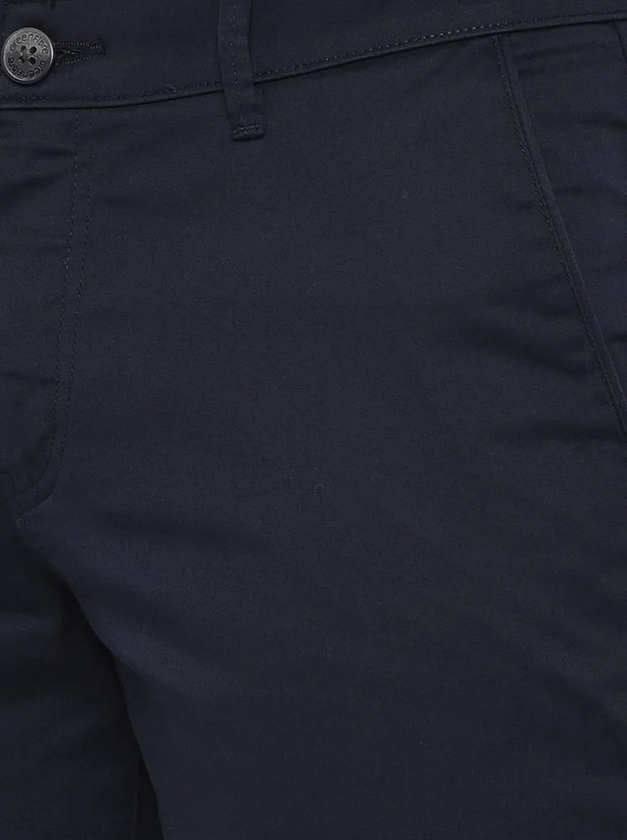 Navy Blue Solid Neo Fit Casual Trouser | Greenfibre