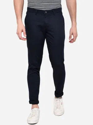 Navy Blue Solid Neo Fit Casual Trouser | Greenfibre