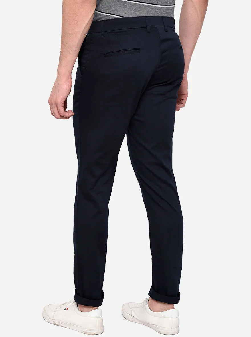 Navy Blue Solid Neo Fit Casual Trouser | Greenfibre
