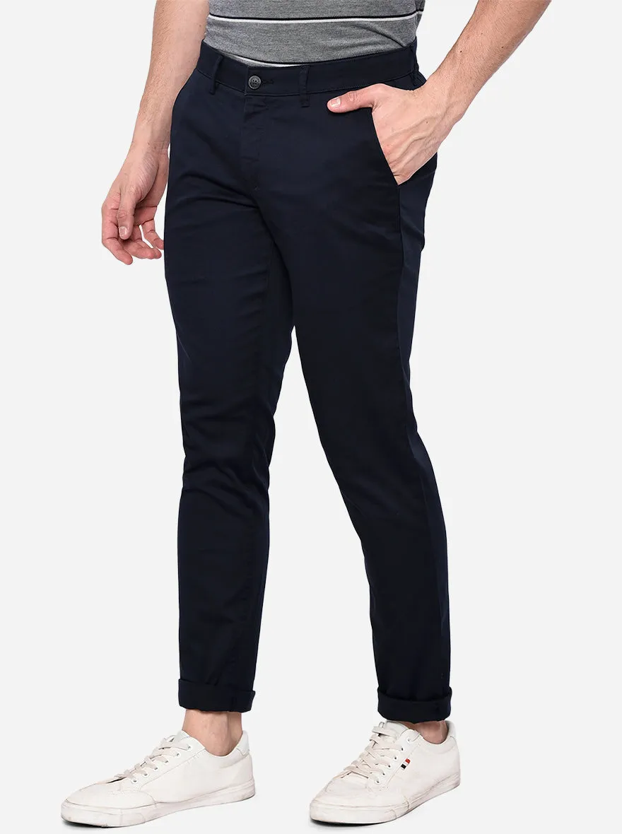 Navy Blue Solid Neo Fit Casual Trouser | Greenfibre