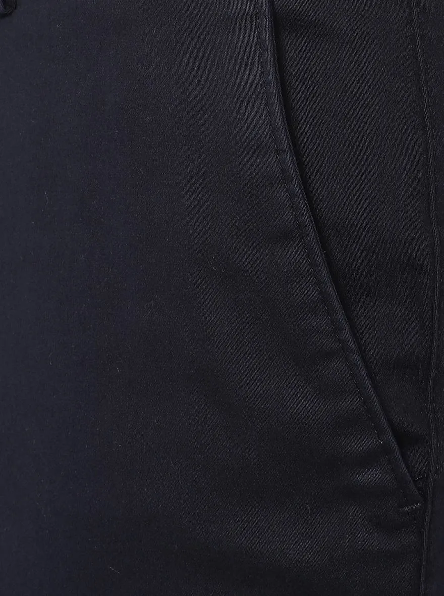 Navy Blue Solid Slim Fit Casual Trouser | Greenfibre